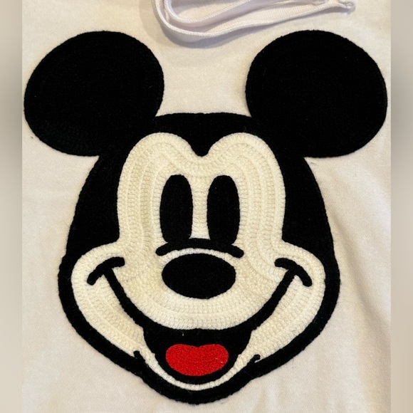Disney White Pullover Hoodie Mickey Mouse Crochet Large - Picture 2 of 6